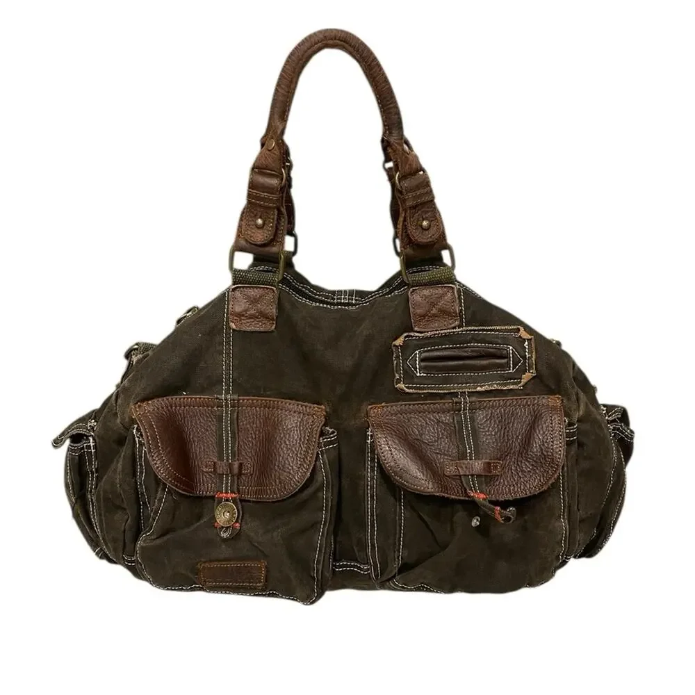 Bed stu military style leather/canvas bag